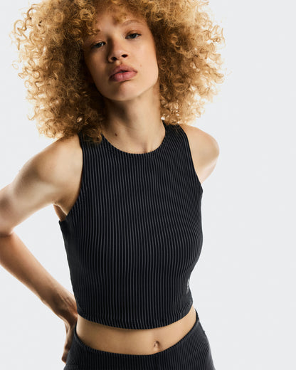 Women's All-Day Ribbed Crop Black | Rock - US 8662