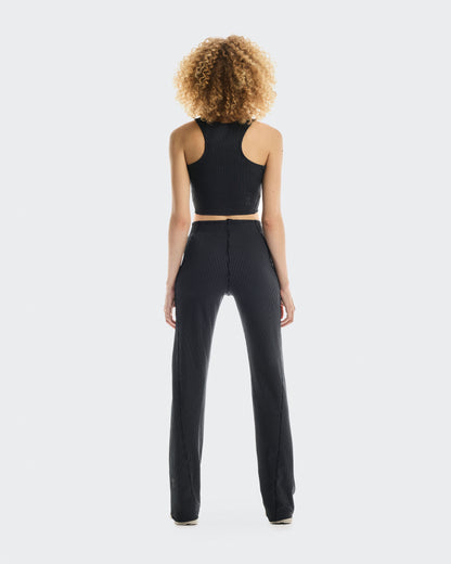Women's All-Day Ribbed Crop Black | Rock - US 8662